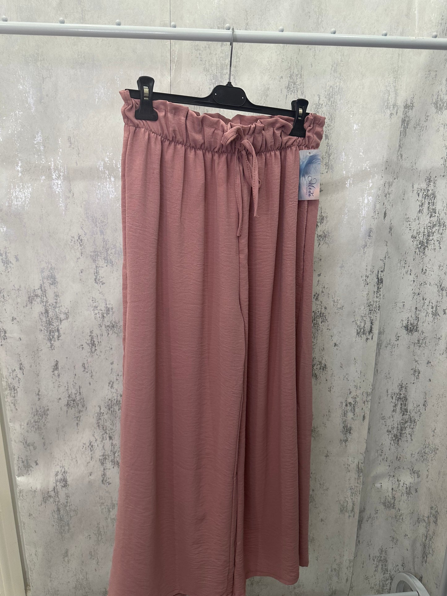 Elastic waist wide leg straight pants 