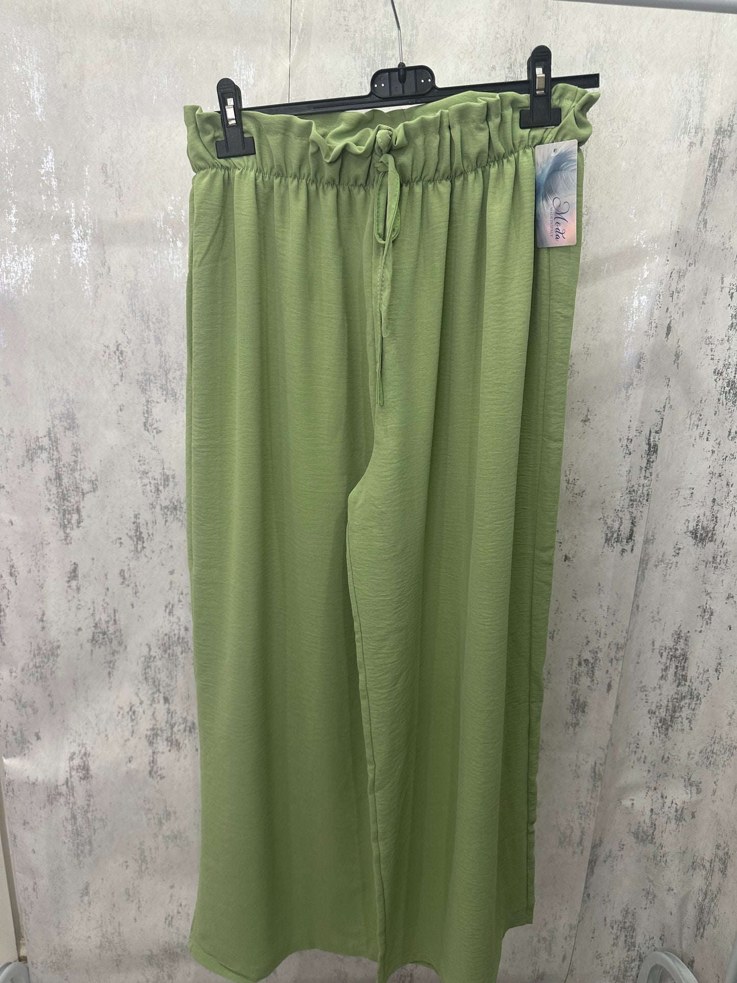 Elastic waist wide leg straight pants ￼