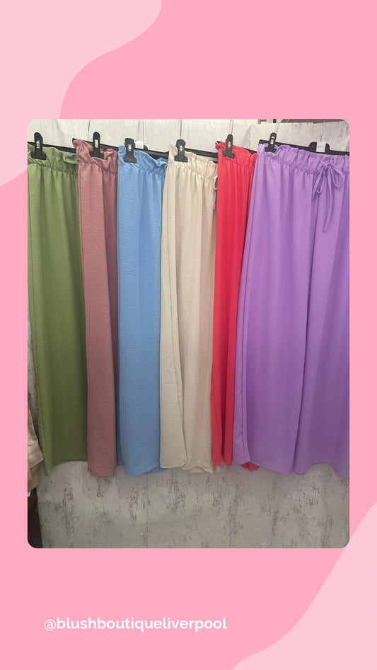 Elastic waist wide leg straight pants ￼