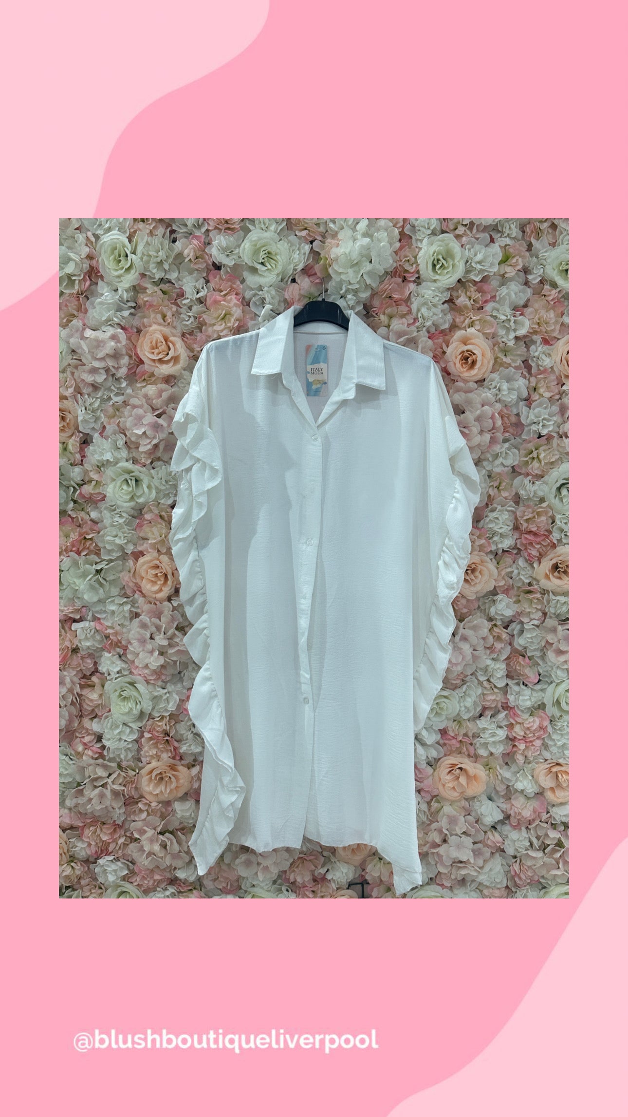 Frill detail oversized shirt dress