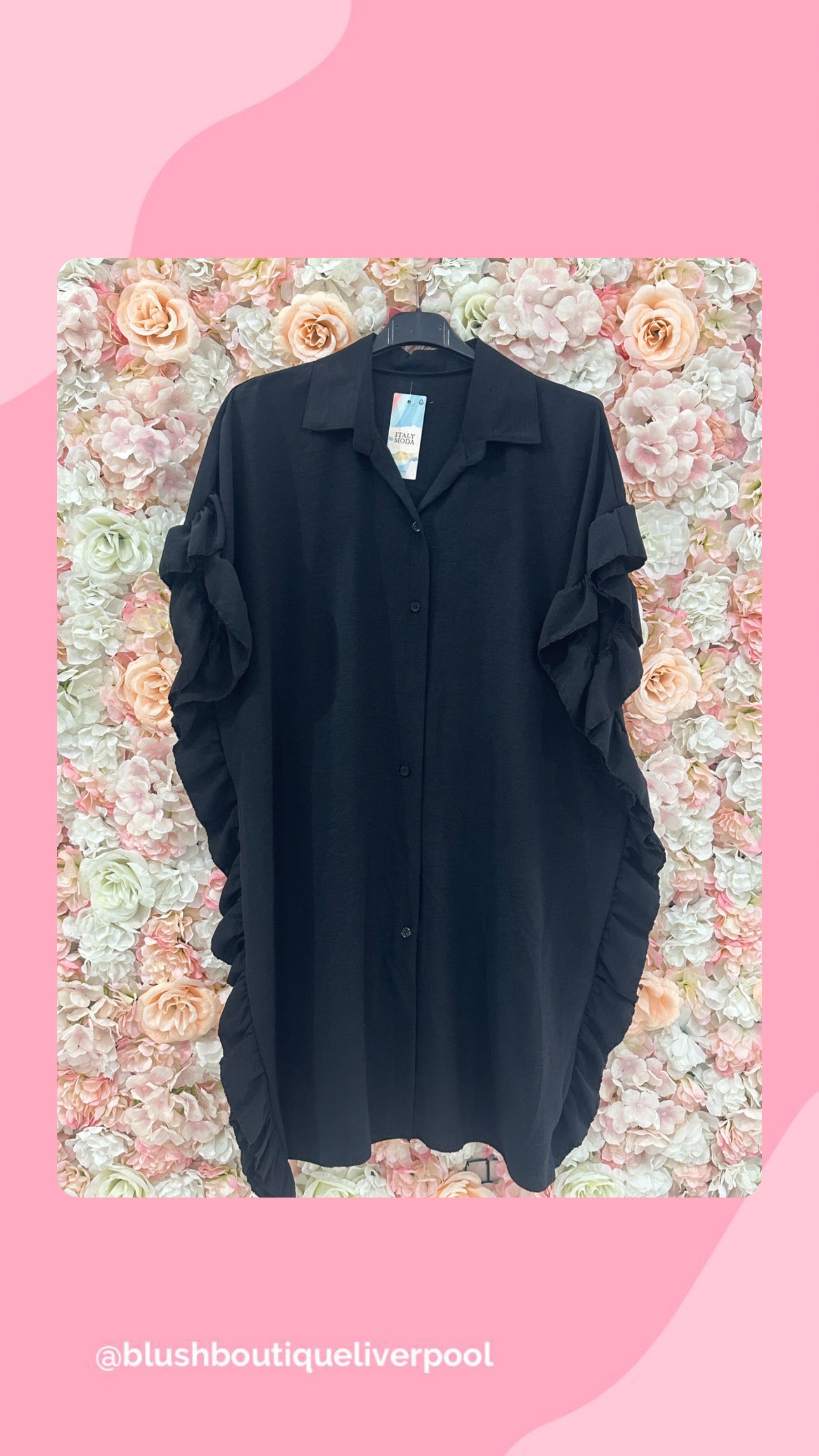 Frill detail oversized shirt dress